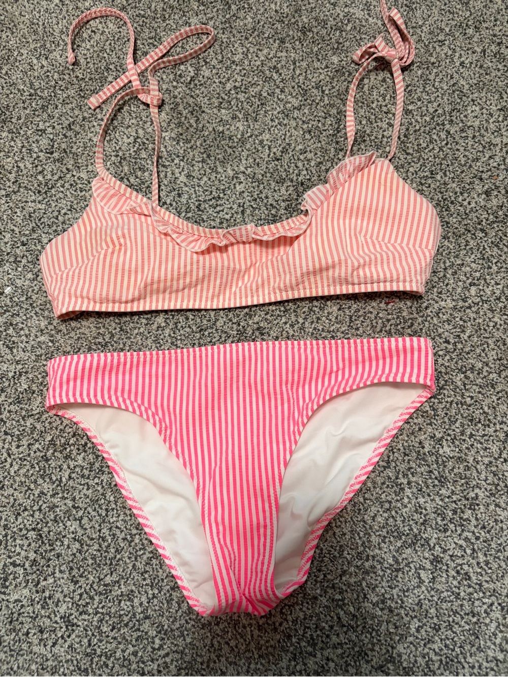 aerie Pink Striped Ruffle Bikini Set